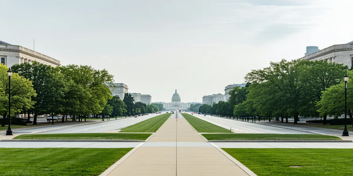 View of Pennsylvania Avenue NW in Washington DC with federal government buildings in background